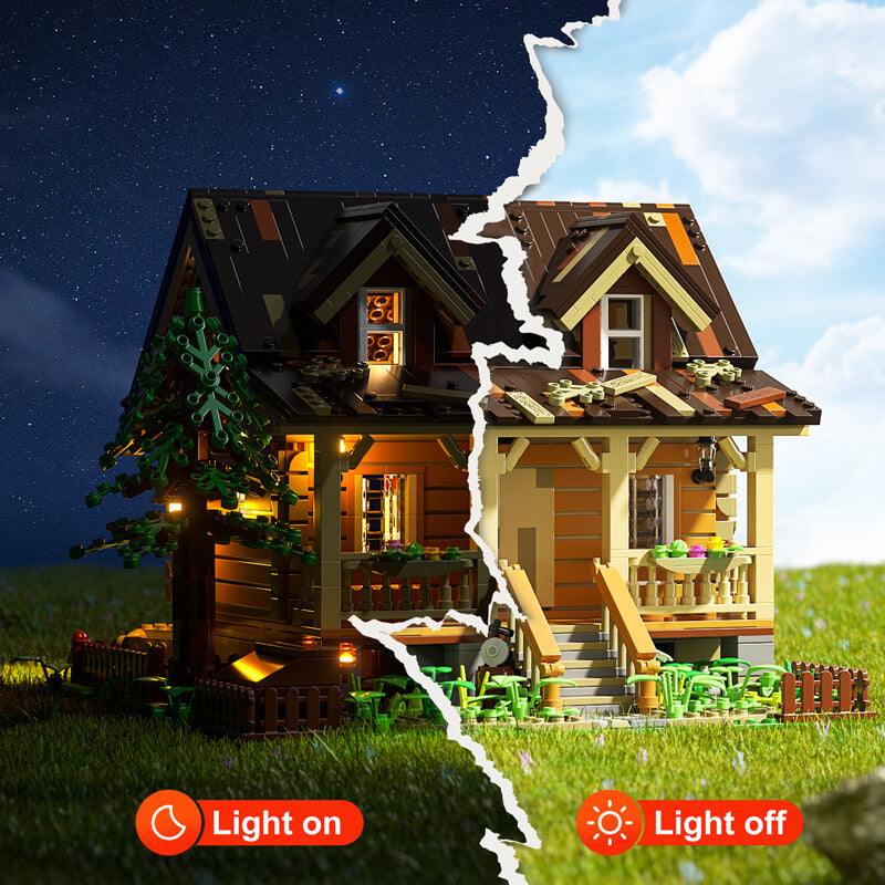 Funwhole wood cabin building kit day and night mode